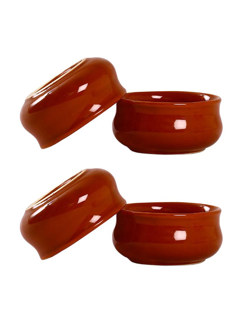 Dip and Sauce Bowl Ceramic/Stoneware in Brown Glossy Set of 4 Handmade By Caffeine