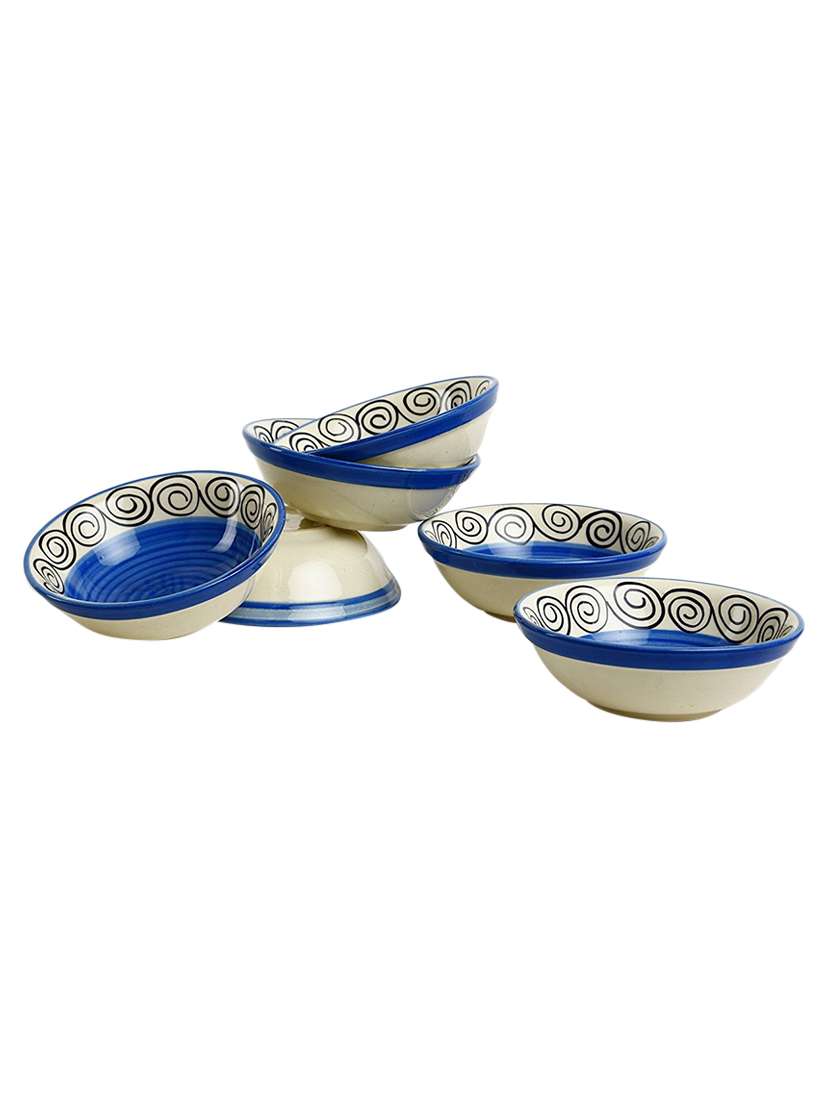 caffeine ceramic handmade doodle pattern sculpted katori bowl (set of 6)