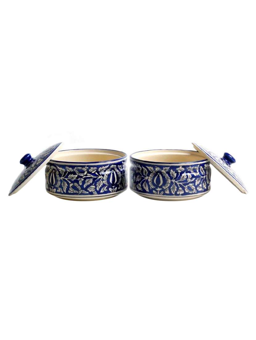 caffeine ceramic handmade royal mughal print serving casserole bowl (set of 2)