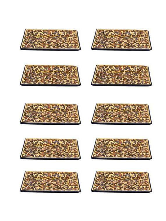 snack square plate 6 inch ceramic/stoneware in brown sehra handmade by caffeine-set of 10