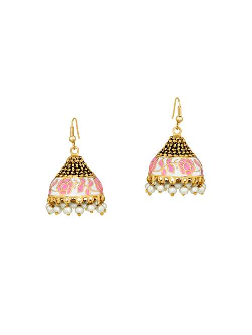 pink metal jhumka earrings - 14161665 - Standard Image - 0