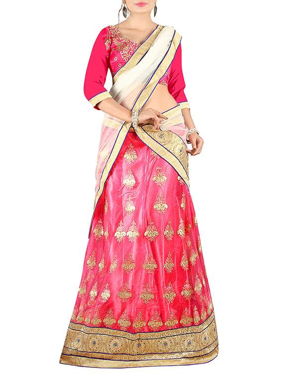 pink net flared lehenga