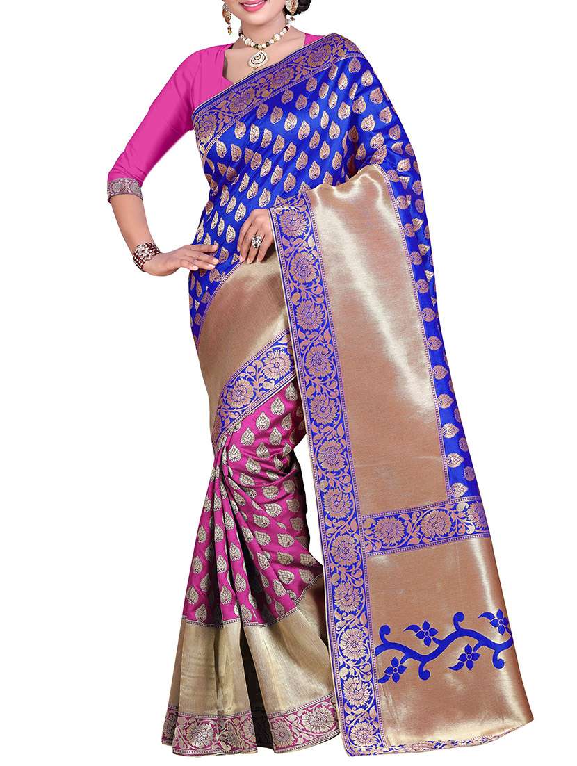 blue silk banarasi saree with blouse