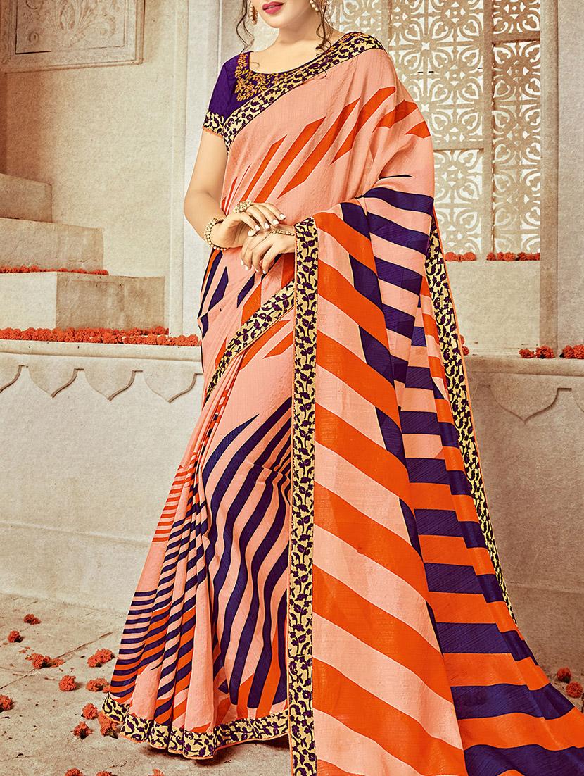 peach printed saree - 14165521 - Zoom Image - 0