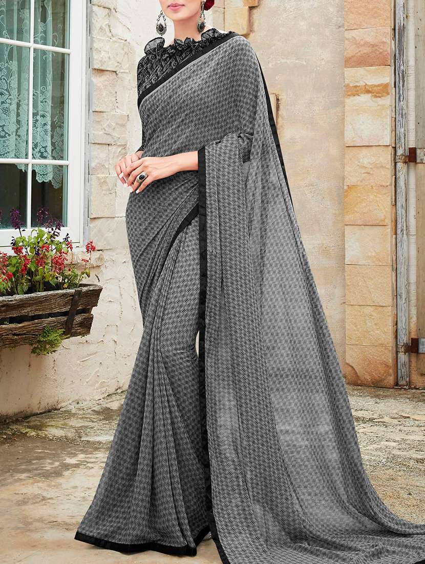 women's printed grey colored saree