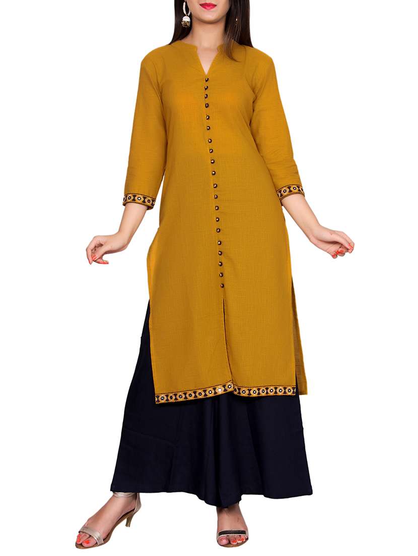mustard cotton straight kurta