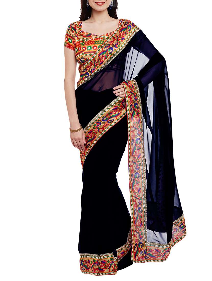 black bordered georgette saree with blouse