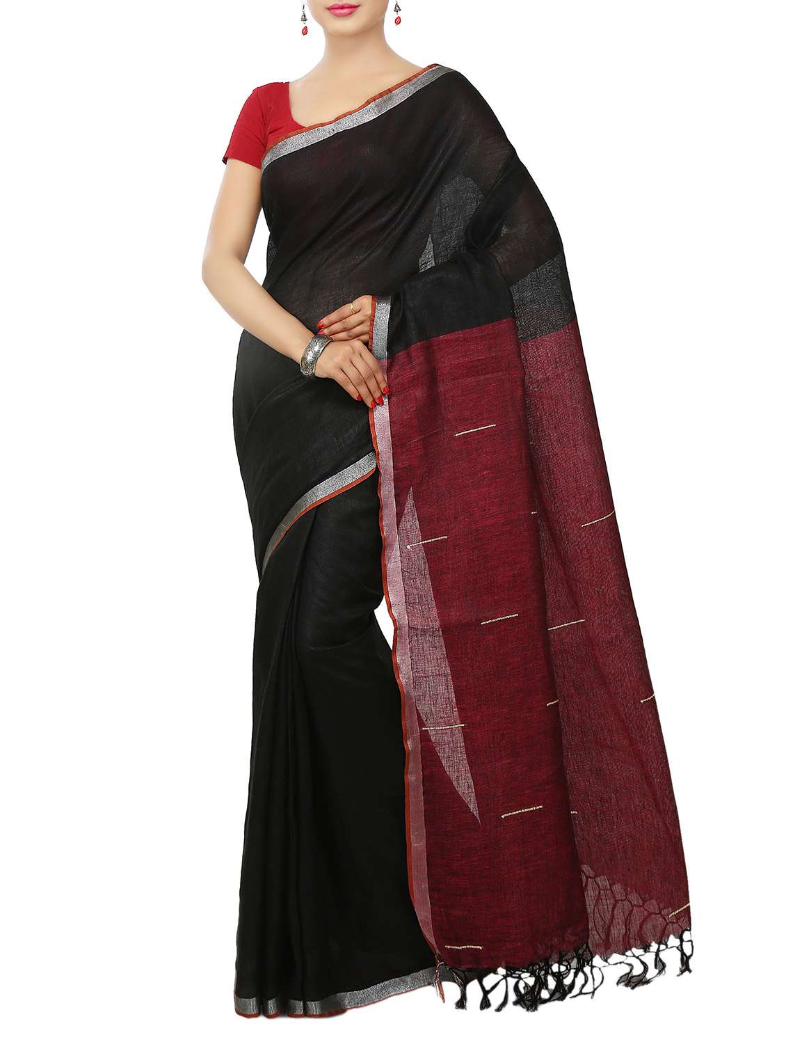 black linen handloom saree with blouse