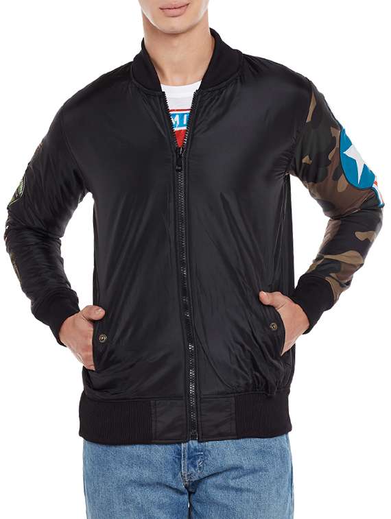 black polyester bomber jacket