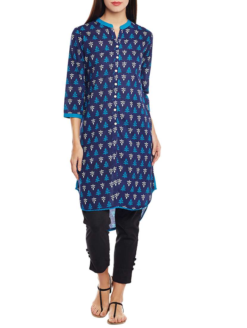 blue cotton highlow kurta