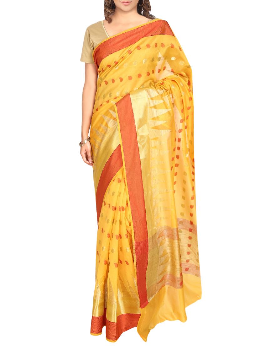 temple bordered banarasi saree with blouse - 14173644 - Zoom Image - 0