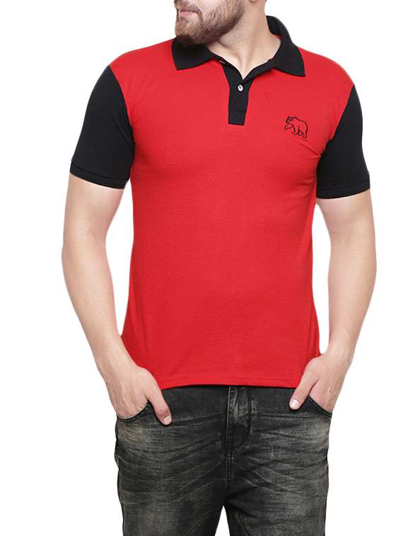 red cotton color block t-shirt