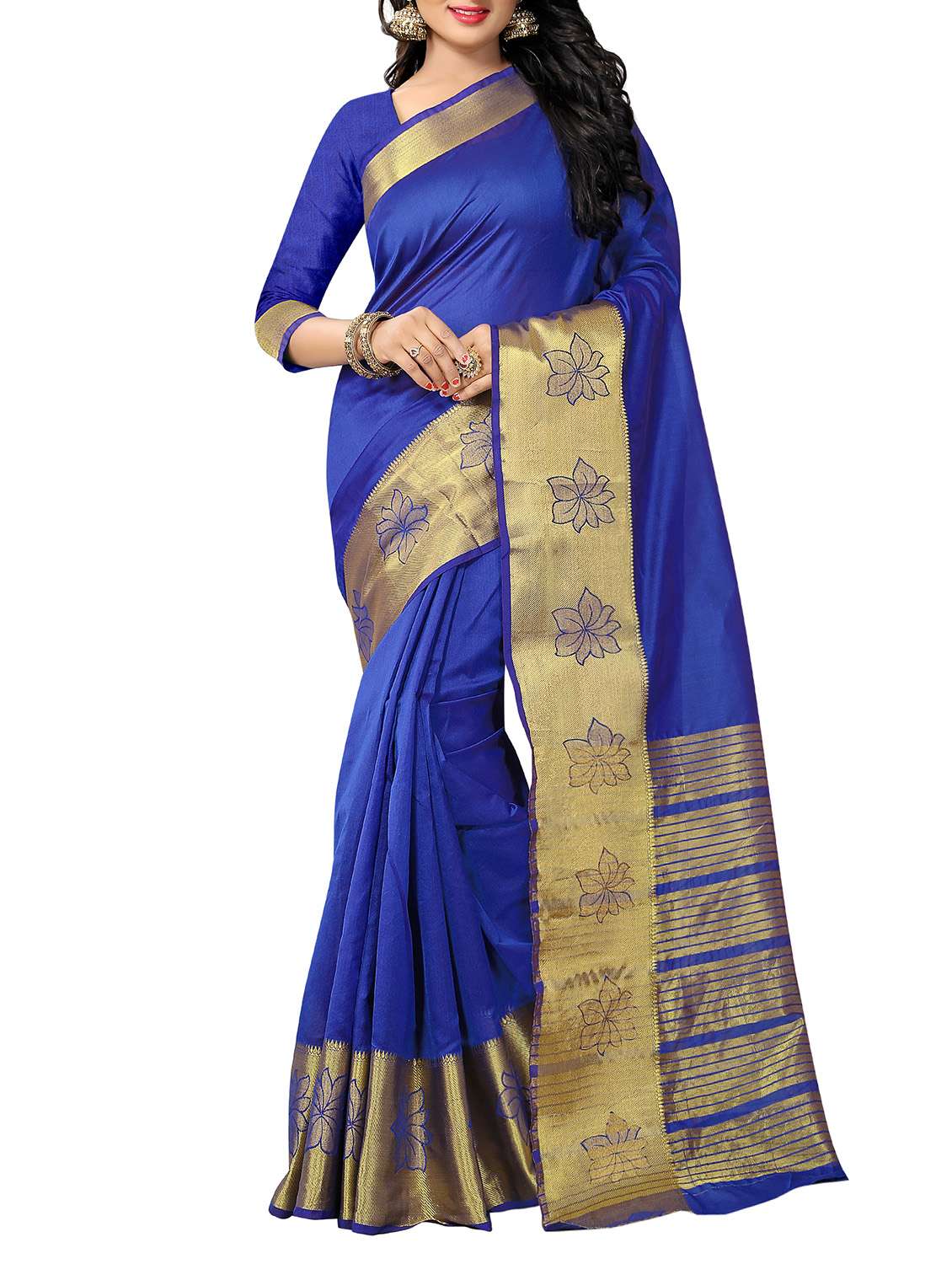 blue silk bordered saree with blouse