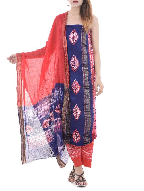 blue cotton tie & dye dress material (unstitched) - 14174669 -  Standard Image - 0