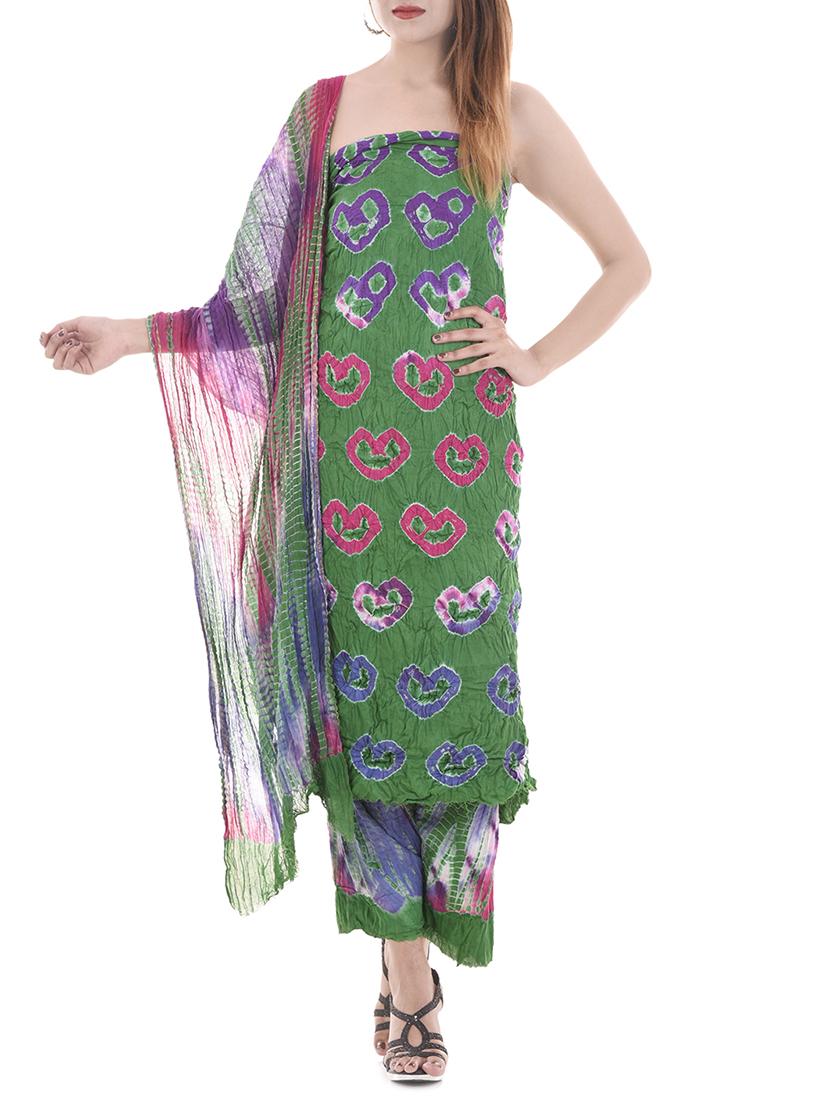 green cotton tie & dye dress material (unstitched) - 14174670 - Zoom Image - 0