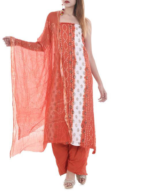 orange cotton tie & dye dress material (unstitched) - 14174678 -  Standard Image - 0