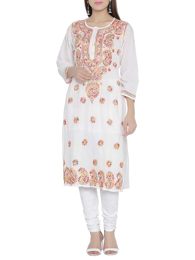 ada white cotton chikankari kurta