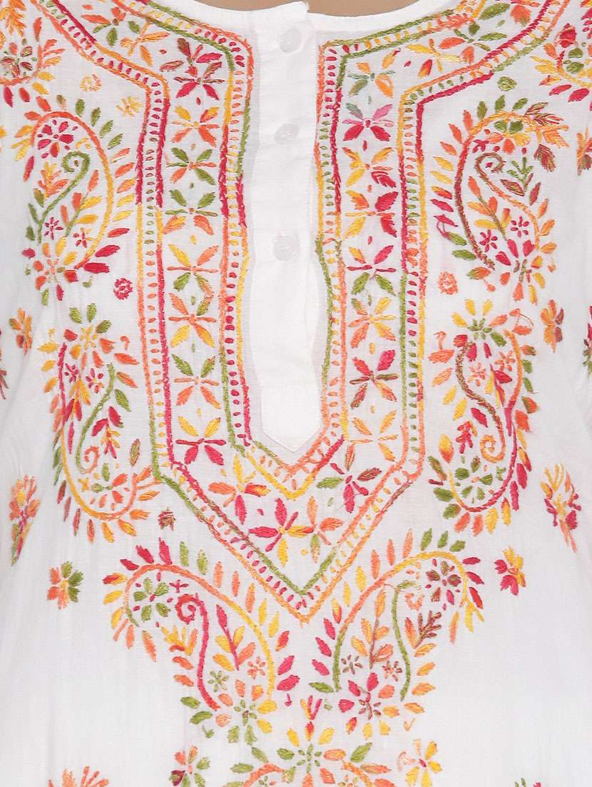 ada white cotton chikankari kurta - 14178919 -  Standard Image - 3