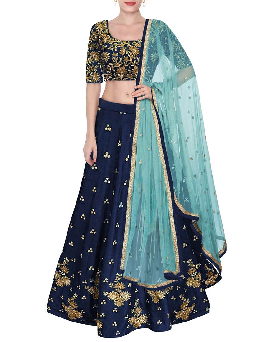 blue embroidered panelled lehenga