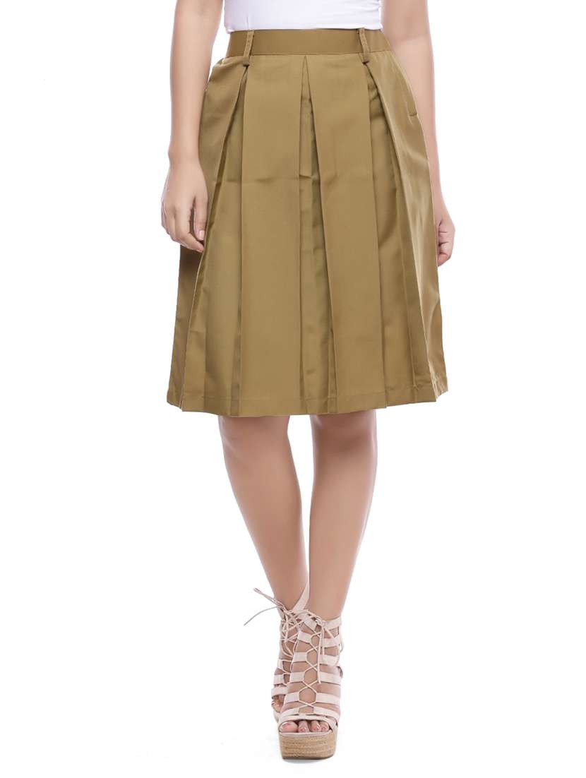beige cotton box pleat skirt