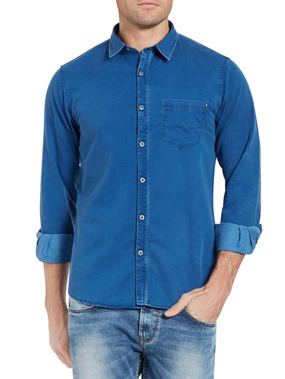 blue cotton casual shirt - 14181532 -  Zoom Image - 0
