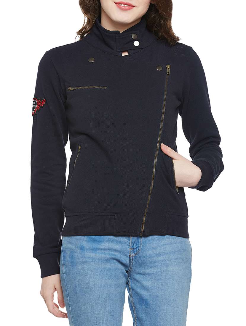 Buy online Navy Blue Cotton Jacket from jackets and blazers and