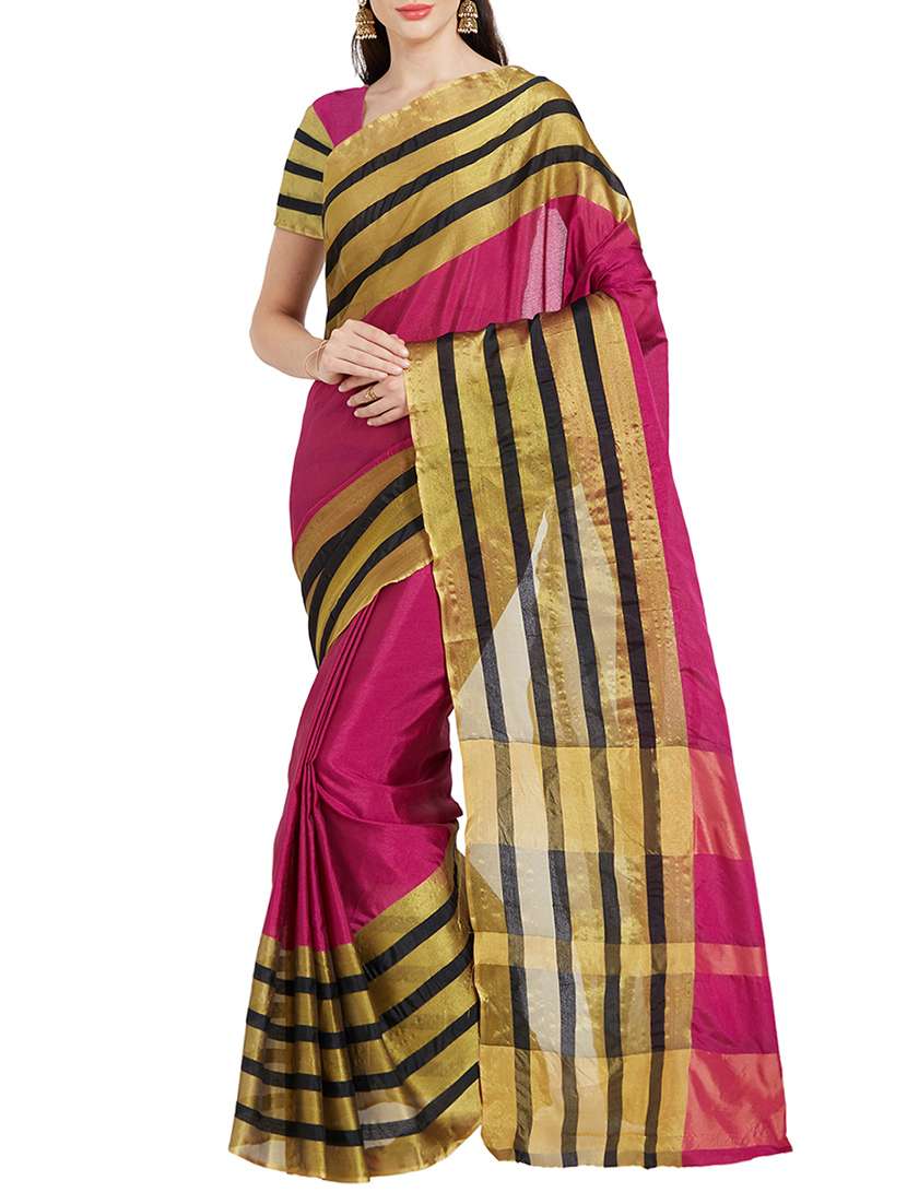 pink bordered saree with blouse