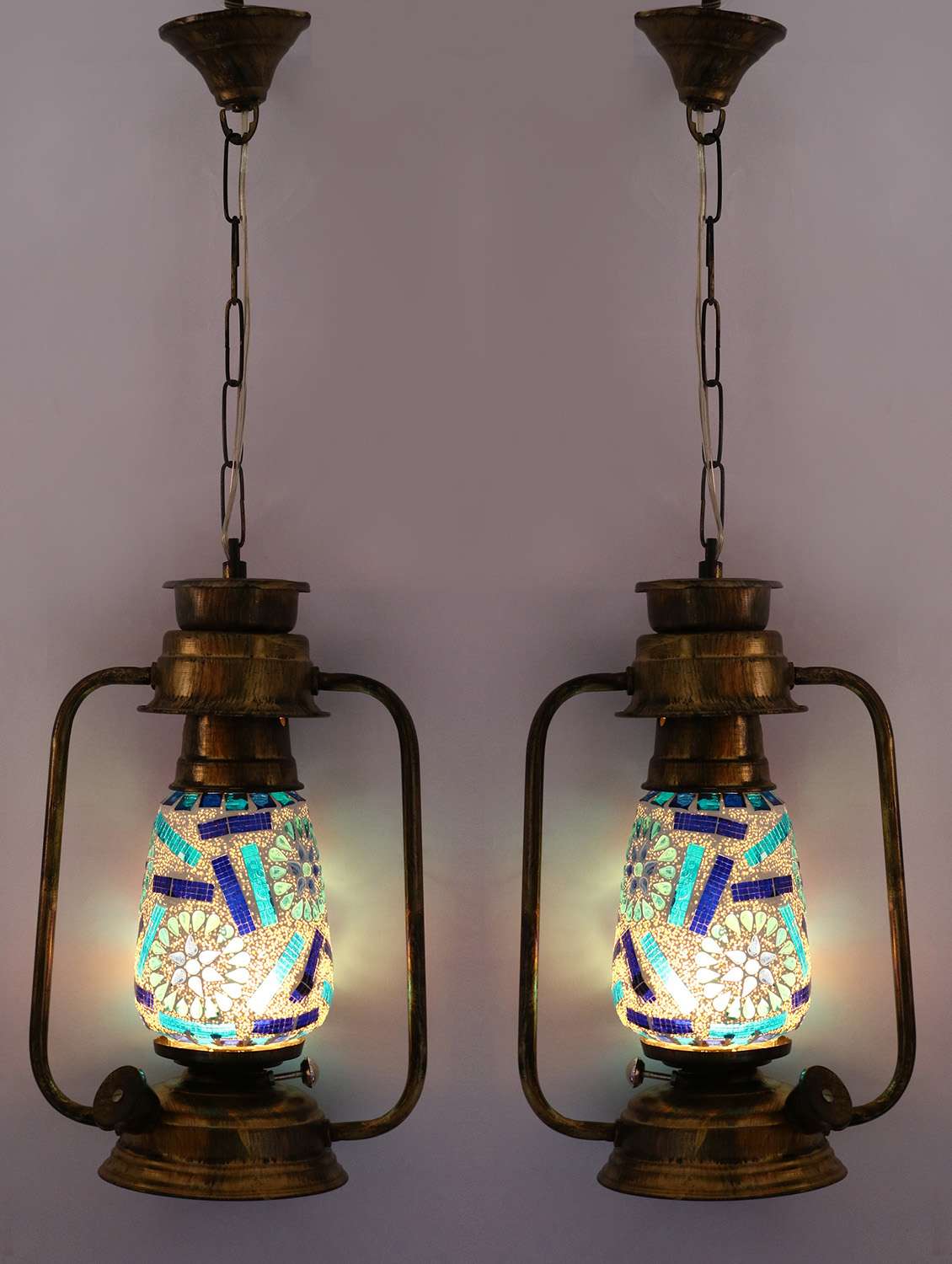 somil antique pendant hanging lantern with colorful glass perfect match of trading and traditional (set of two)-a21