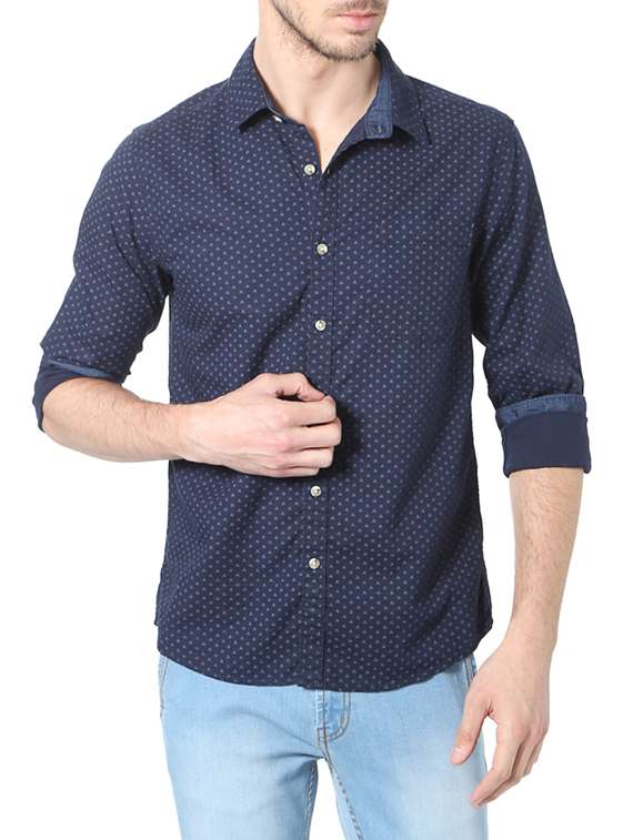 navy blue cotton casual shirt