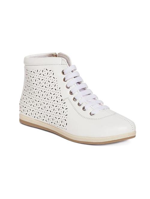 white faux leather laceup sneakers - 14189773 -  Standard Image - 0