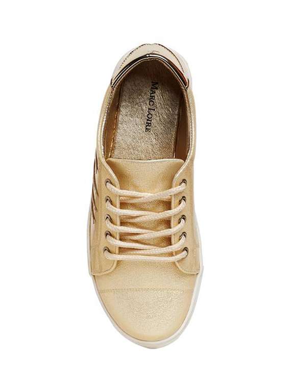 gold faux leather laceup sneakers - 14189788 -  Standard Image - 3