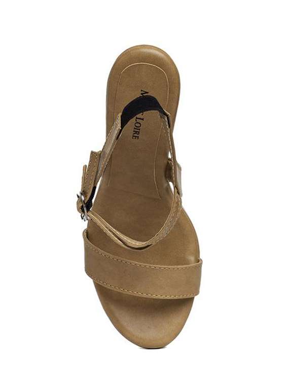marcloire women's tan solid open toe buckle sandals wedge heels - 14189808 - Standard Image - 3