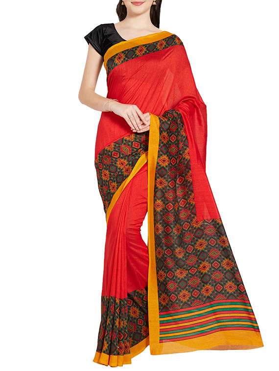 red art silk printed saree with blouse