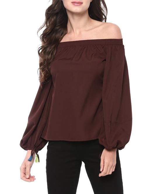tassel tie-up smocked bardot top - 14191101 - Standard Image - 0