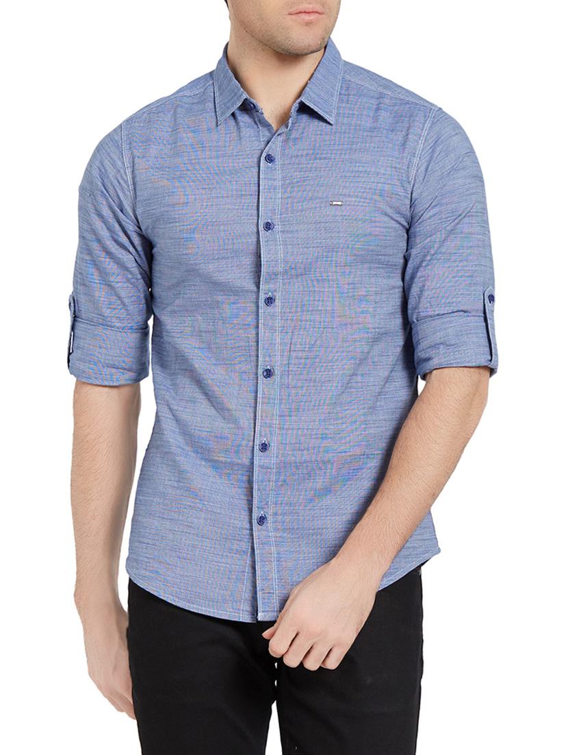 blue cotton casual shirt - 14191571 -  Zoom Image - 0