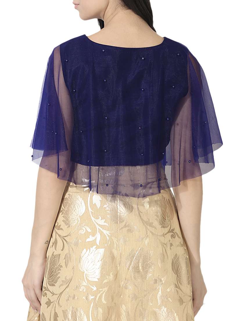 Blue Silk Blend Embellished Stitched Blouse