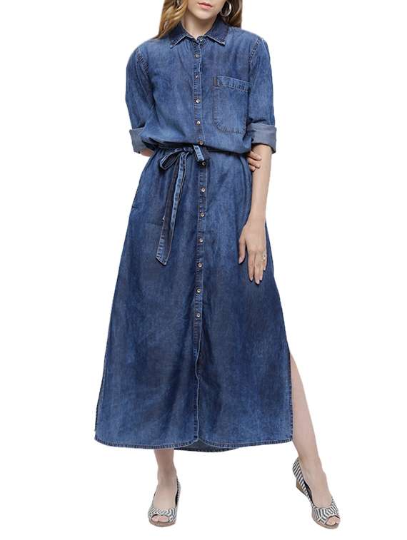 tokyo talkies denim dresses Tokyo Talkies Women Maxi Light Blue Midi/Calf Length Dress - Buy Tokyo Talkies Women Maxi Light Blue Midi/Calf Length Dress Online at Best Prices in India