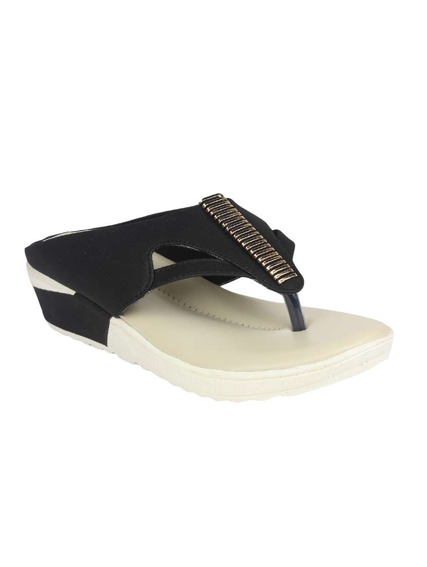 black synthetic slippers