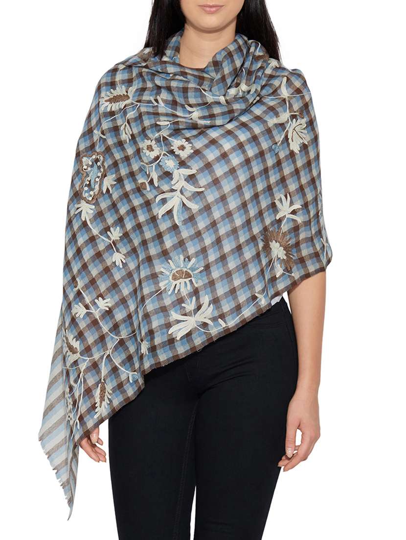 women's checks print stole - 14195456 -  Zoom Image - 0