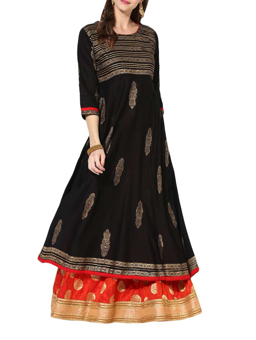 block print flared kurta