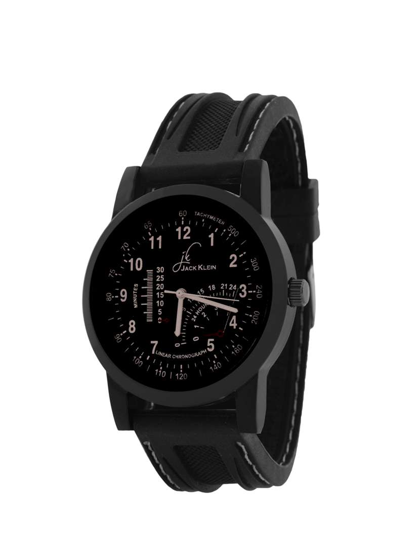 jack klein fully black dial silicone strap wrist watch for men