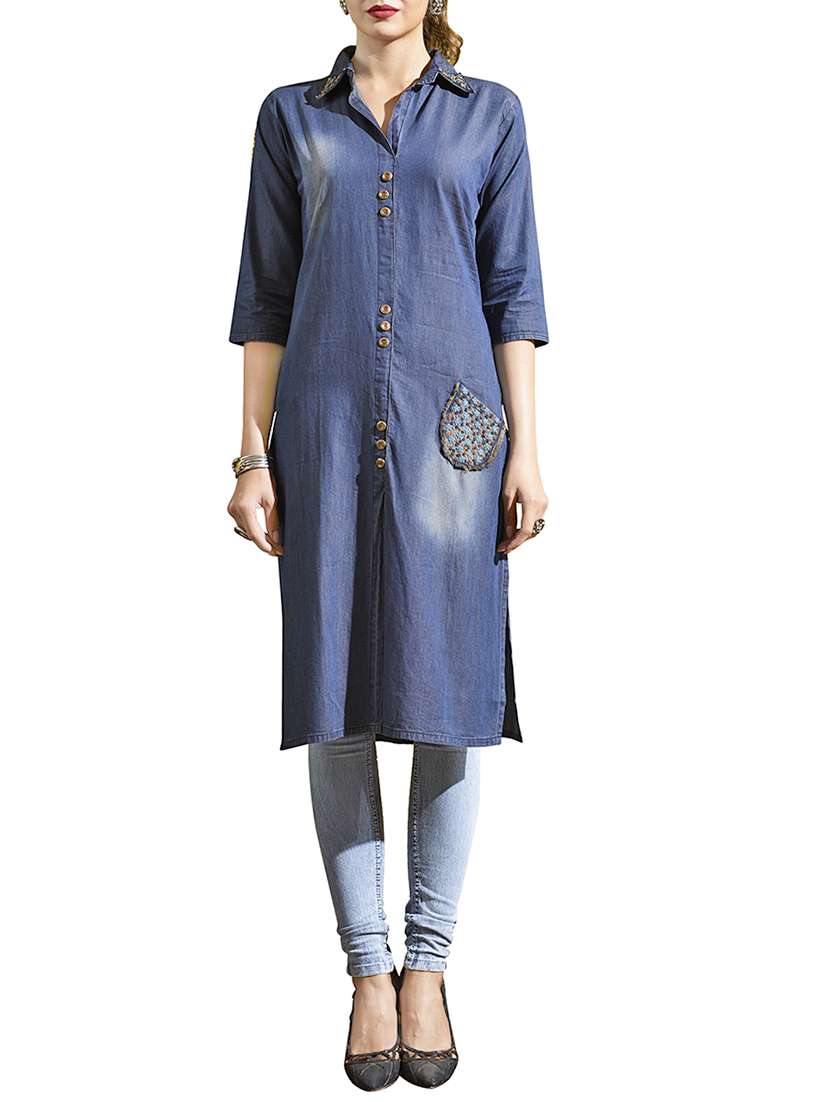 blue denim straight kurta