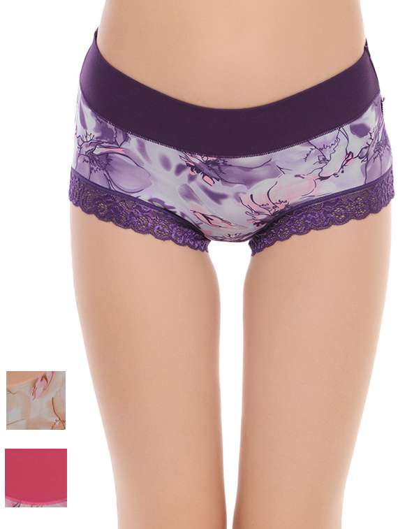 set of 3 multicolored printed nylon panties