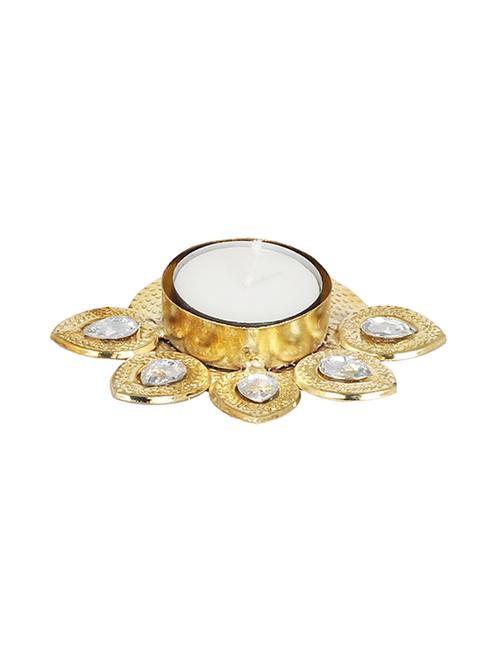 golden with white stone tea light candle holder - 14215303 - Standard Image - 0