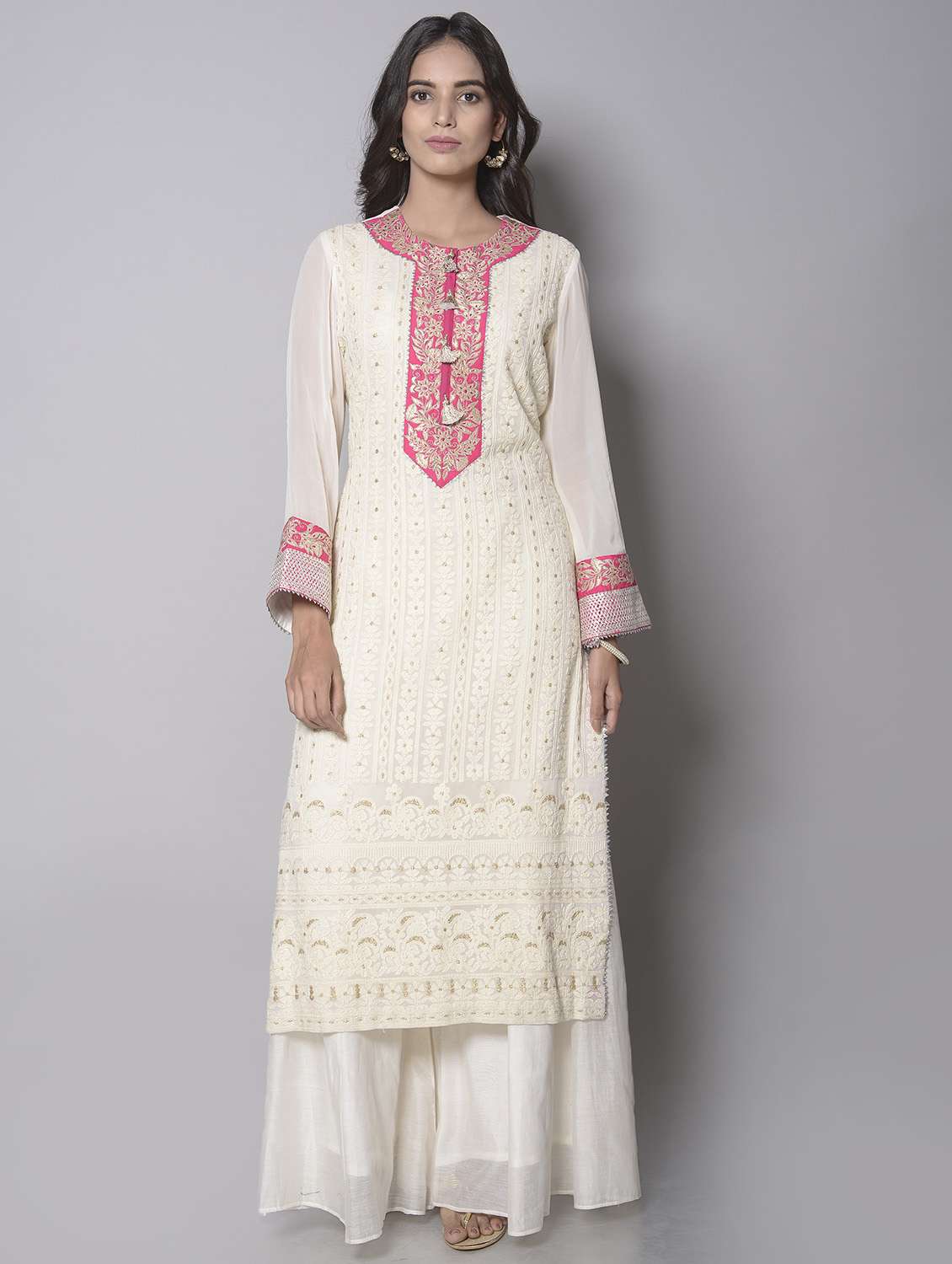 white georgette straight embroidered kurta