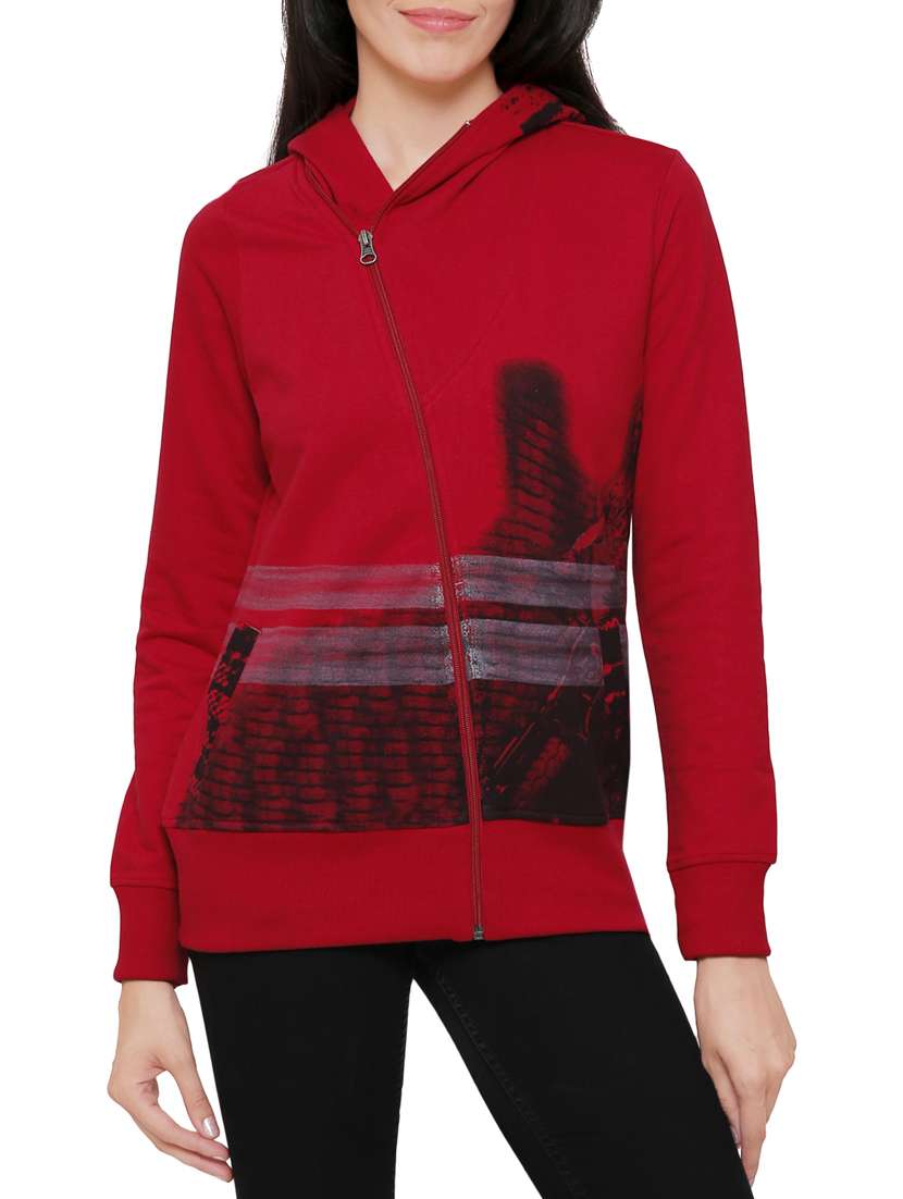 red cotton hooded sweatshirt - 14221206 - Zoom Image - 0