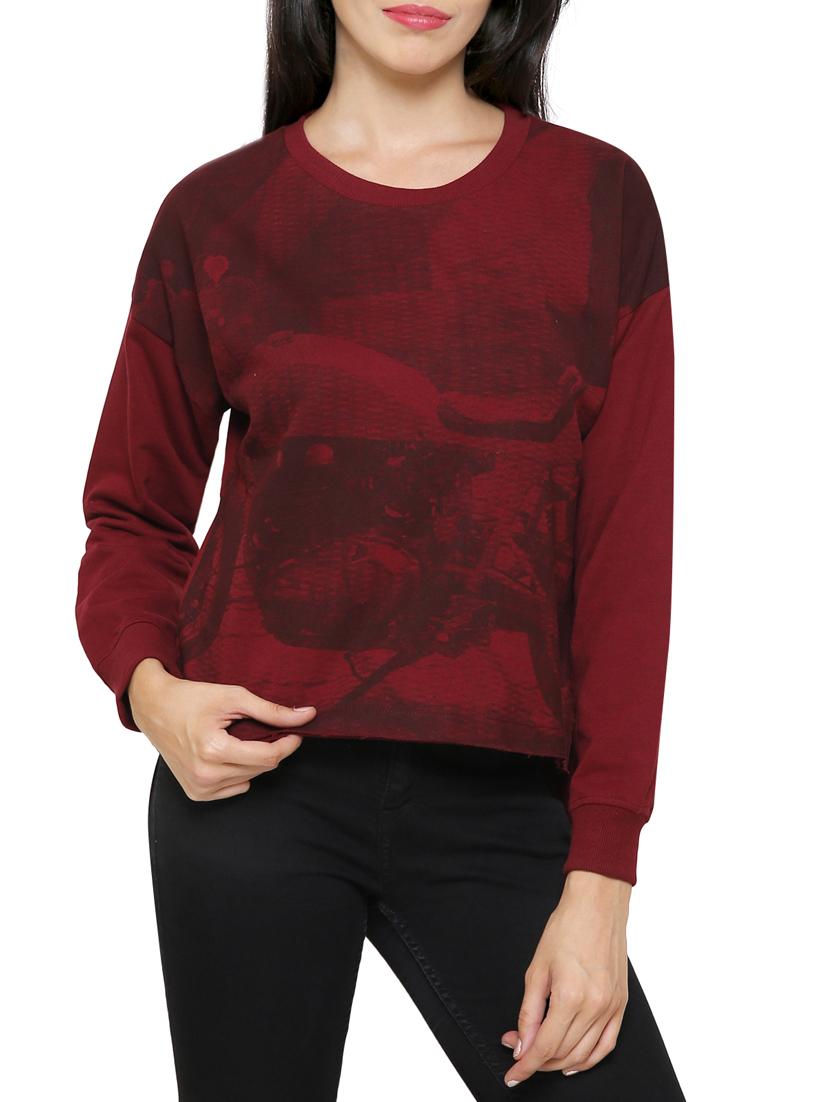 red cotton high low sweatshirt - 14221215 -  Zoom Image - 0