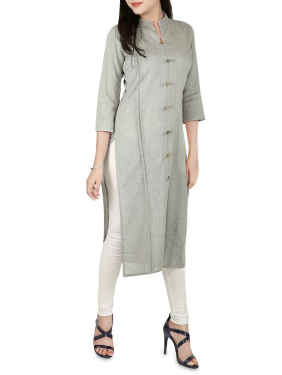 grey cotton solid straight kurta