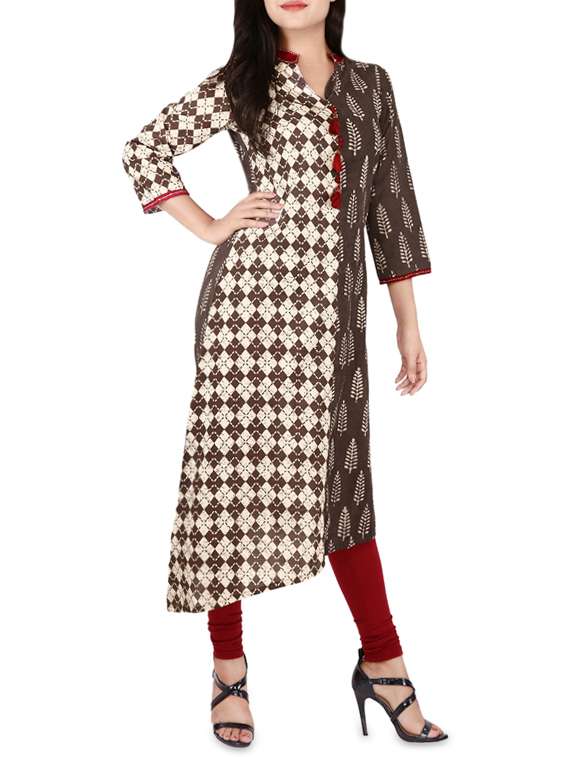 checkered printed asymmetric kurta