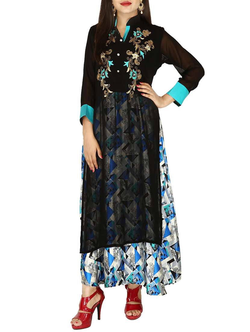 blue georgette straight kurta